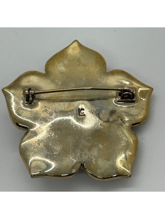 Vintage Liz Claiborne Brooch Burgundy Rose Pink Rhinestones Gold Tone Floral - Picture 5 of 11